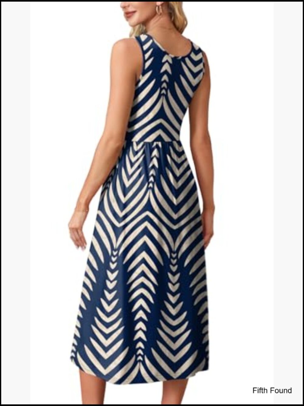 Women's Sleeveless Scoop Neck A-Line Midi Summer Dress with Pockets - Picture 5 of 7